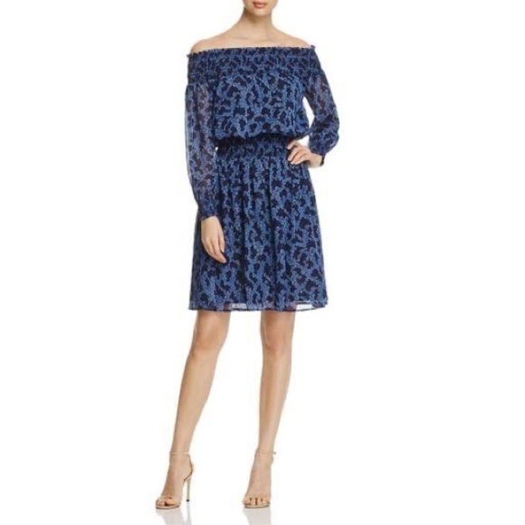 Michael Kors Smocked Fit and Flare Dress Blueberry - Picture 1 of 15